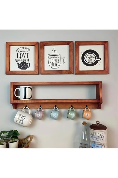 Wooden Factory Kahve Köşesi Raflı Fincan Askılıklı Ahşap Tablo Seti