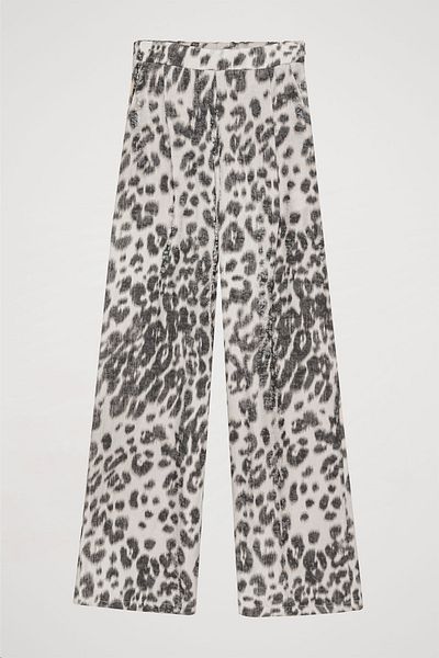 Quzu Stone Colored Leopard Print Wide Leg Trousers
