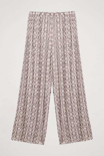 Quzu High Waist Beige Trousers - Pleated and Patterned