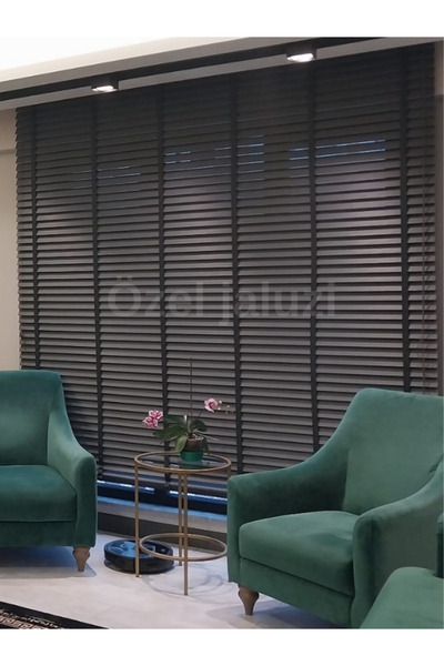 Özel Jaluzi Antrasit 50 MM Ahşap Görünümlü Jaluzi