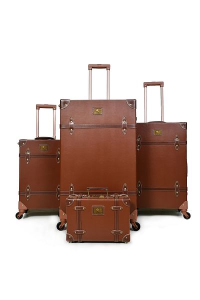 MORANO Morano 4 Piece Classic Full Leather Luggage Set with Spinner Wheels and Safety Lock