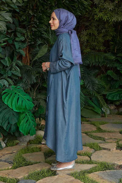 Neways 6394-denim Standart Salaş Tunik Koyu Mavi