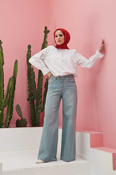 Neways 1067-denim Bol Paça Pantolon Buz Mavisi