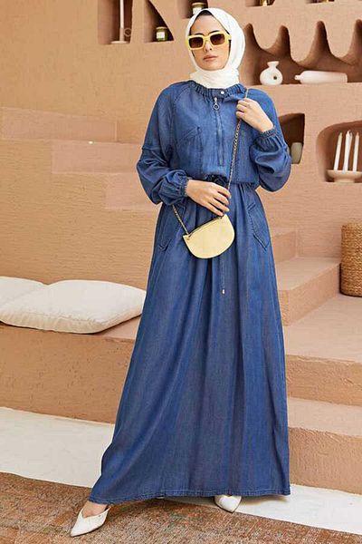 Neways 6501-reglan Sleeve Pocket Dress Dark Blue