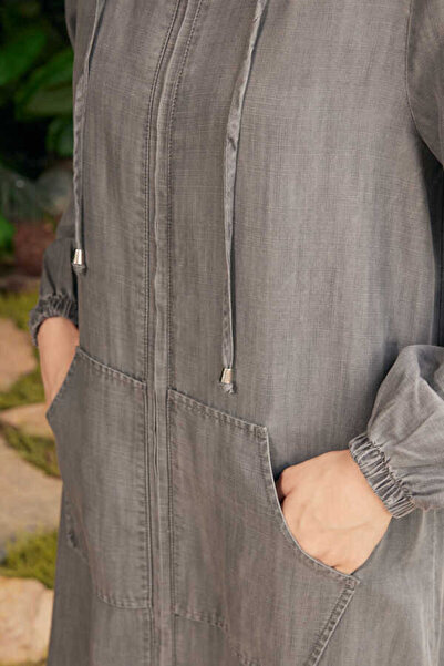 Neways 6475-Kapşonlu fermuarlı tunik Gri