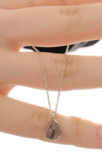 jingle bells Rutil Kuvars Doğal Taşlı Kadın Kolye 925 Ayar Gümüş Rodyum