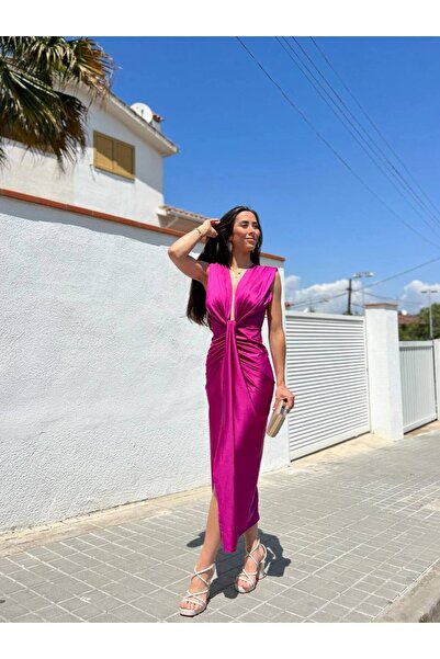 hipnoz butik γυναικείο μακρύ φόρεμα με βάτα