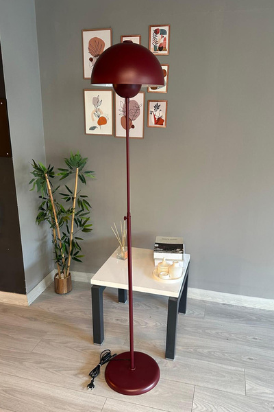Bamyum Vega Lambader Vişne Çürüğü Renk Modern Dekoratif Metal Oturma Odası Çalışma Odası Zemin Lambası