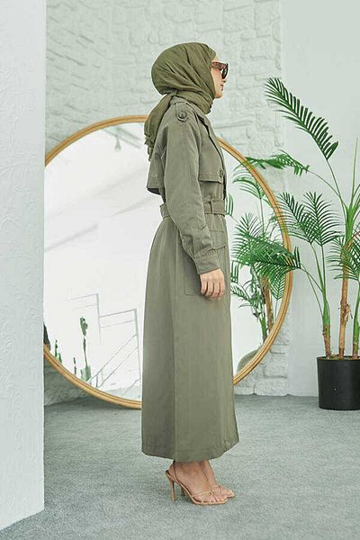 Neways 6625-Sashed Trench Coat Khaki