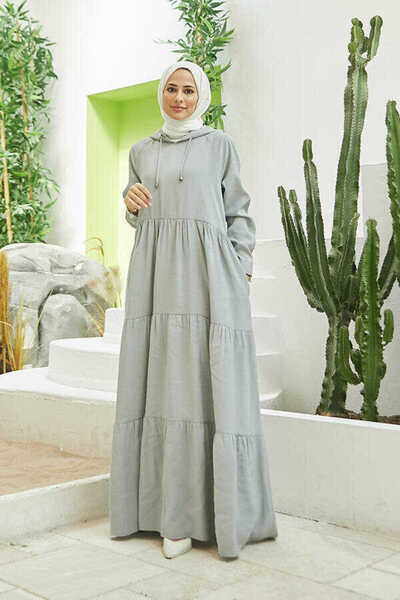 Neways 6531-Modal Hooded Raglan Sleeve Dress Light Gray