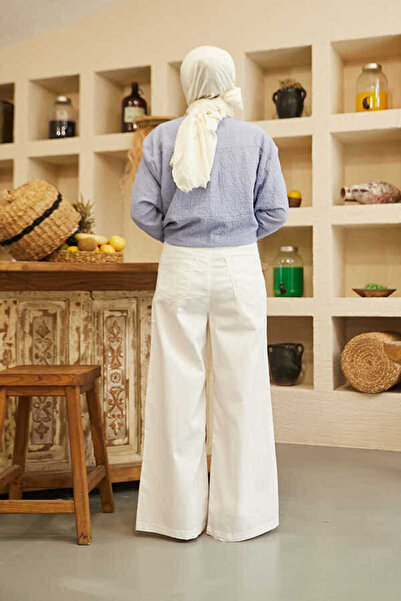 Neways Lace-Up Denim Trousers 1123 - Wide Leg, White