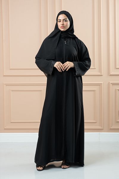 LAVİNİA Lavinia women Abaya with pleats at the front and cuffs on the sleeves. Evening / Daily black colour