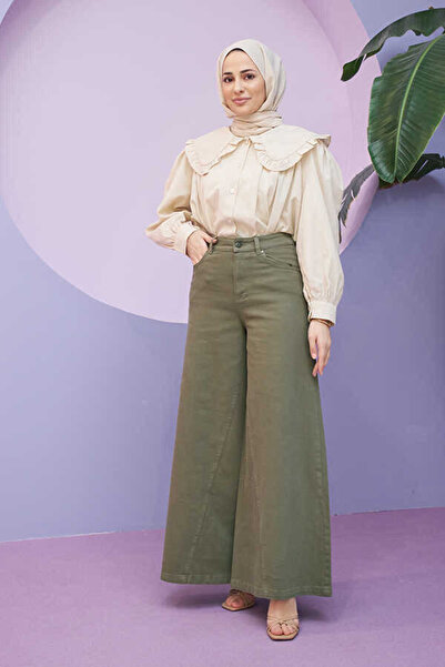 Neways 1162-Parça Boyalı Denim  Pantolon Haki