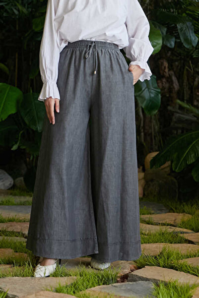 Neways Gray 1138-Denim Elastic Wide Leg Trousers