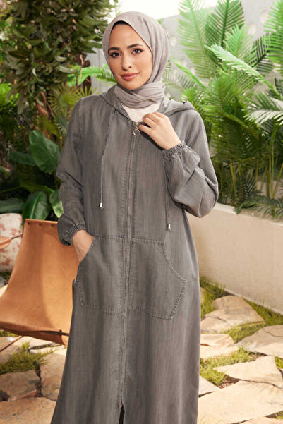 Neways 6475-Kapşonlu fermuarlı tunik Gri