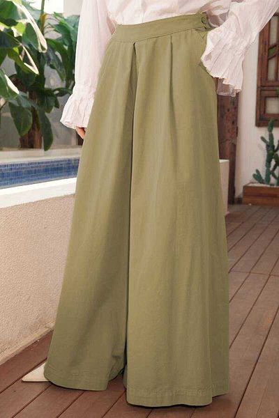 Neways 1163-Piece Painted Pleated Trousers Skirt Khaki