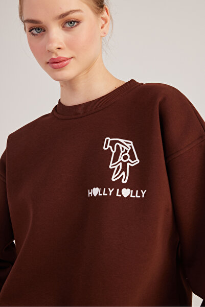 HOLLY LOLLY Unisex Oversize Φούτερ Gaslighting - Καφέ