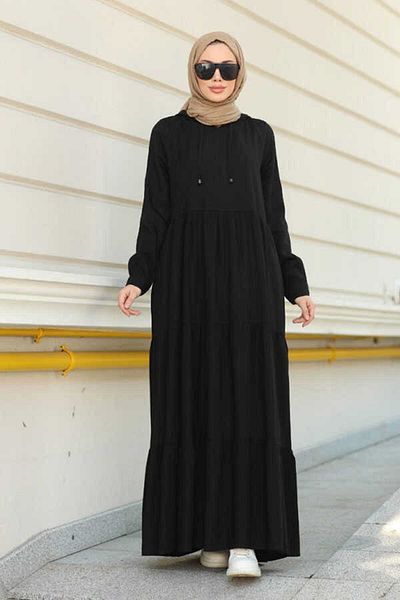 Neways 6531-crepe Hooded Raglan Sleeve Dress Black