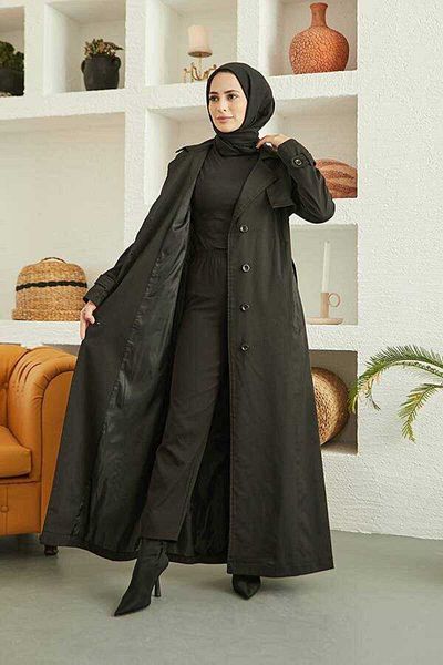 Neways 6604- Long Trench Coat Black