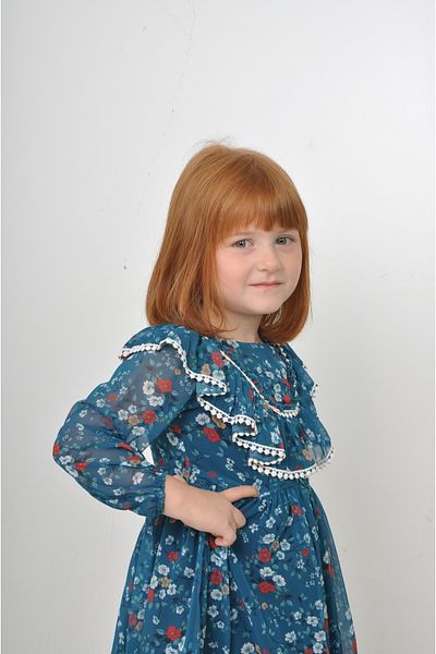 Filizdens Kids Rochie pentru fete Rochie cu pompon floral muștar Rochie casual pentru ziua de naștere