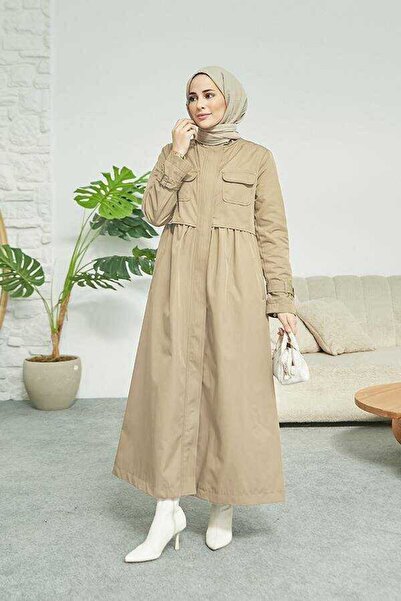 Neways 6302-inter Büzgülü Trençkot Bej
