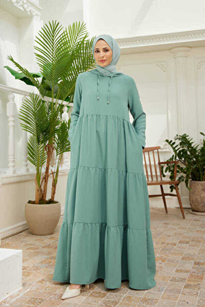 Neways 6531-berlin Hooded Raglan Sleeve Dress Mint Green