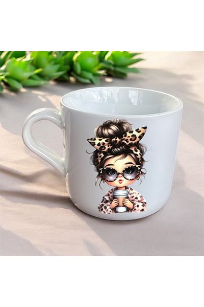 NurMood Art Decoration Leopard Print Porcelain Girl's Cup