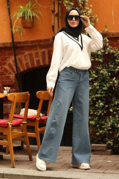 Neways 1067-denim Bol Paça Pantolon Mavi