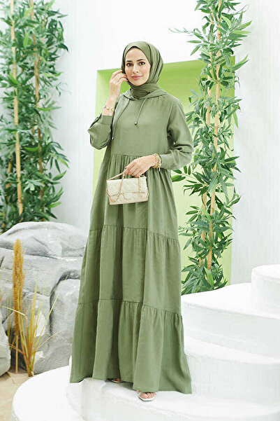 Neways 6531-Modal Hooded Raglan Sleeve Dress Khaki