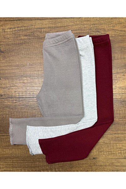 Fun Burgundy Gray Beige 3-Piece Set - Baby and Children's Leggings, Single Bottom Leggings