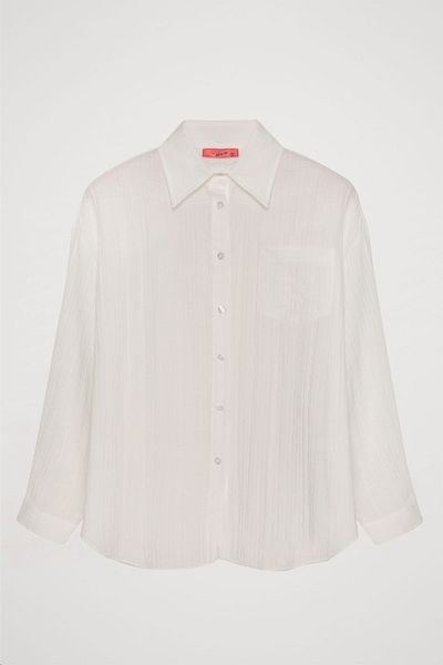 Quzu Cămașă oversize texturată de culoare ecru - cu buzunar