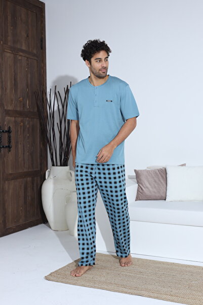 CALİA Ανδρικό καλοκαιρινό κοντομάνικο χτενισμένο βαμβακερό σετ πιτζάμες