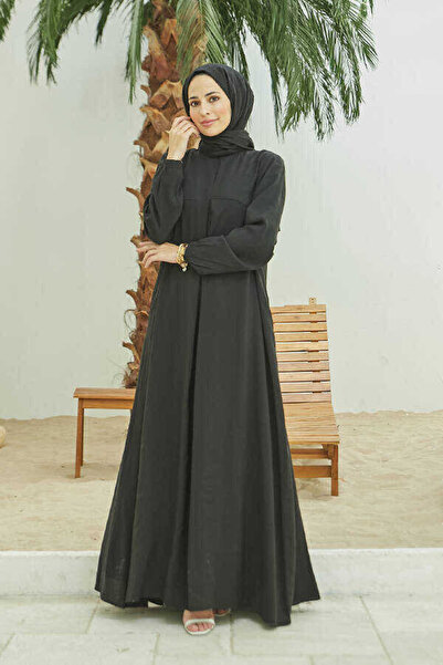 Neways 6482-Modal A Pileli Elbise Siyah