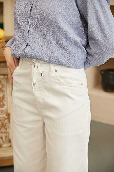 Neways Lace-Up Denim Trousers 1123 - Wide Leg, White