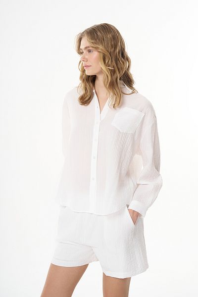 Quzu Cămașă oversize texturată de culoare ecru - cu buzunar