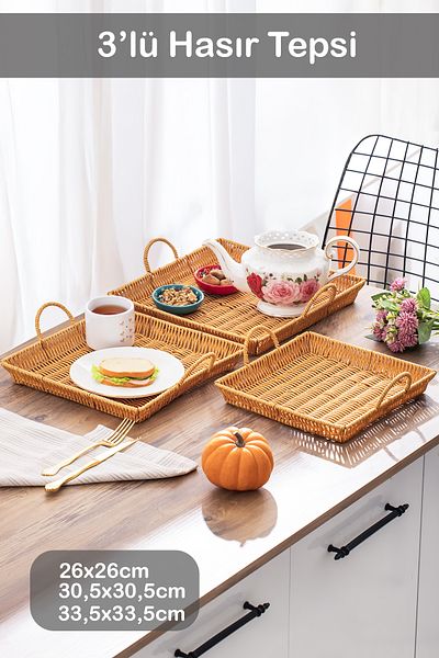 Porsima 709-B Square 3-Piece Wicker Basket Set - Home, Bathroom, and Kitchen Organizer