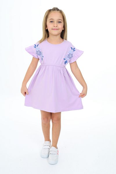 Toontoy Girl's Embroidered Sleeve Ruffle Detail Dress