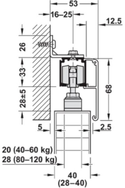 Hafele Slido Classic 80-O - Sliding Door Set 847-966mm 940.82.105