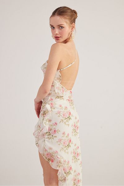 HOLLY LOLLY Detailní volán na jedno rameno Šifon Amorous Dress Ecru