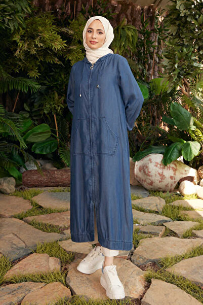 Neways 6475-kapşonlu Fermuarlı Tunik Koyu Mavi