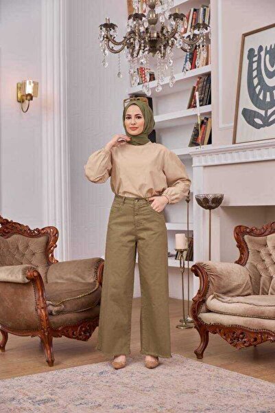 Neways 1130-denim Parça Boya Püsküllü Pantolon Haki