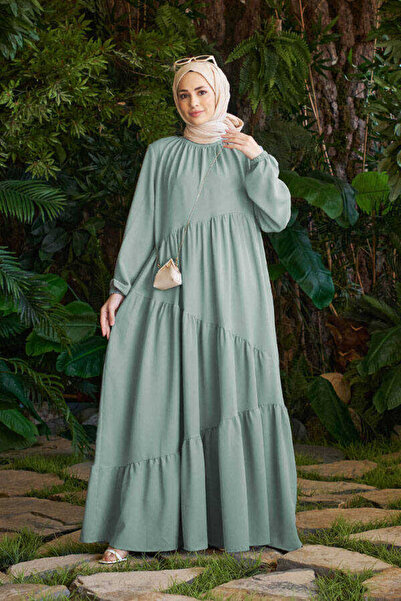 Neways 6614-büzgülü Berlin Elbise Mint Yeşili