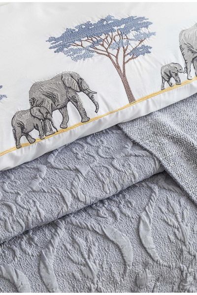 Apricitas HOME طقم بدائي مزدوج بدون أكمام Aleph Blue - منتصف السرير