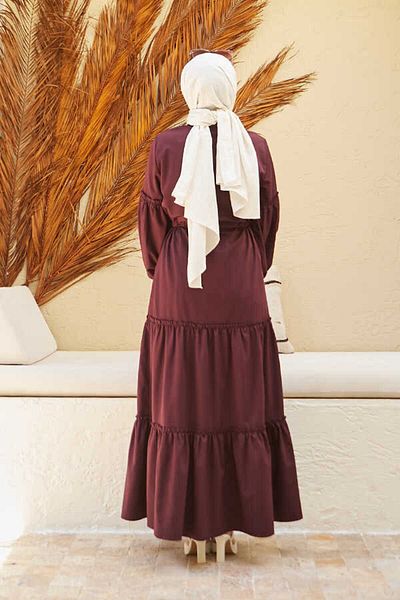 Neways 6567-Drawstring Lace-Up Dress Claret Red