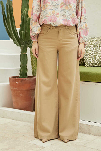 Neways 1067-Denim Bol Paça Pantolon Bej