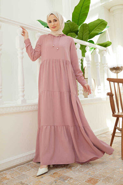 Neways 6531-berlin Hooded Raglan Sleeve Dress Powder