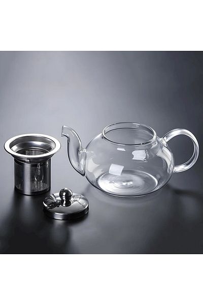 Qerhome Borosilicate Glass Glass Teapot with Metal Strainer and Metal Lid 1000 ml