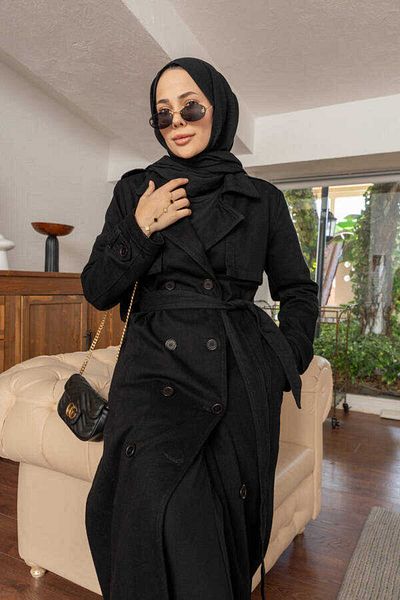 Neways Black Denim Trench Coat 6458 - Allerli