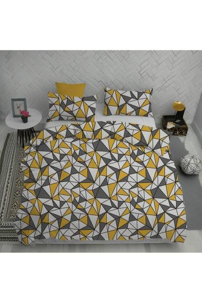 MORRİVAL Geometric Patterned Double Duvet Cover Set - 180X230 Zippered Duvet Cover + 2 Pillowcases