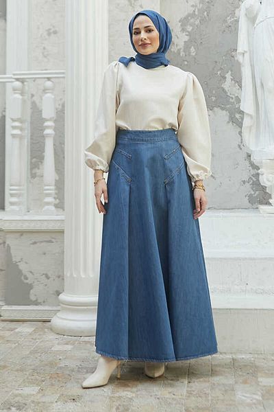 Neways 2284 - Fusta Mevlana plisată din denim Albastru închis